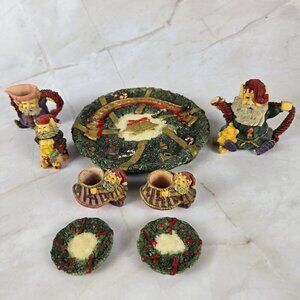 Resin Miniature Christmas Themed Tea Set Santa and Elves Lots of Details